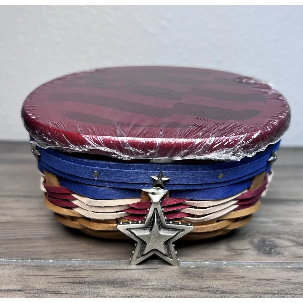 Longaberger 2009 NWT Stars & Stripes Basket Combo W/ Lid, Protector! Tie-On USA
